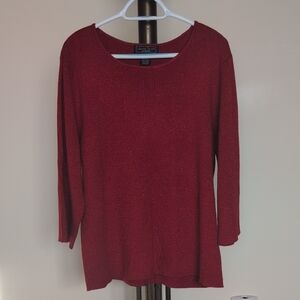 Laura Scott Metallic Red Scoop Neck Knit Top